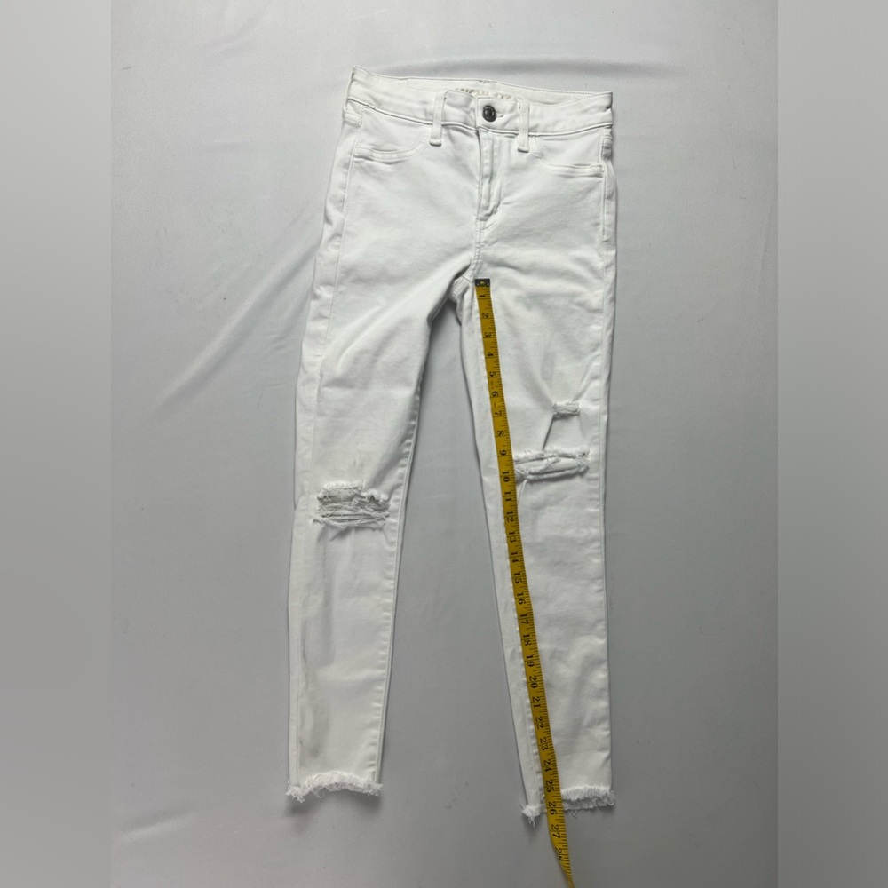 American Eagle Hi-Rise Distressed Cropped Skinny White Cropped Denim Jeans - Picture 15 of 16